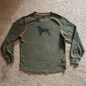 The Black Dog army green long sleeve crew neck shirt w/ Orange Trim